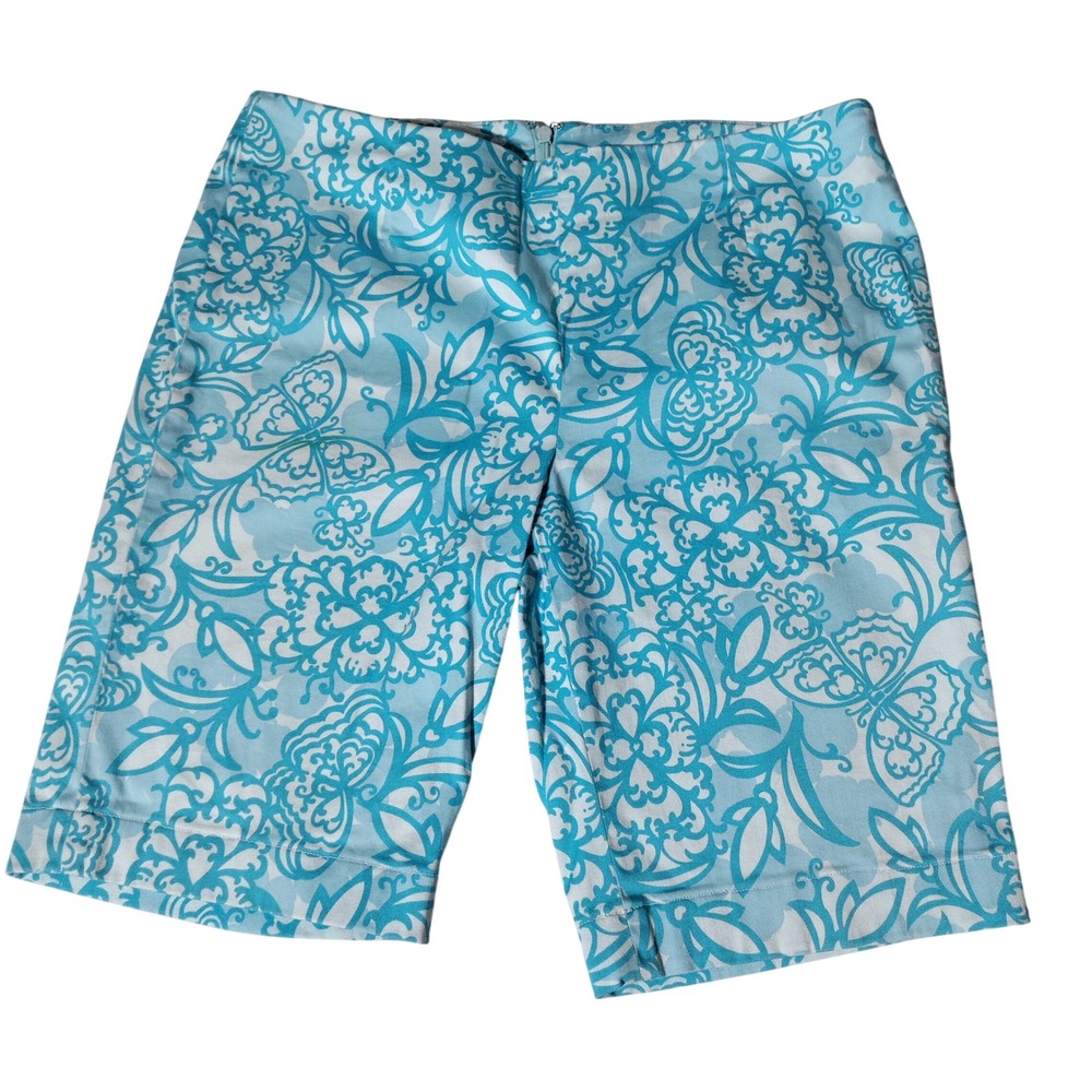 Lilly Pulitzer Blue White Floral Butterfly Shorts Sz 10 (31"x9.5") Imperfect